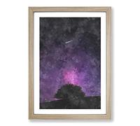 Shooting Star Above The Tree Painting Framed Print | A2 Oak Framed Wall Art | Ready to Hang | Modern Space Picture | Living Room Bedroom Lounge Office