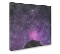 Shooting Star Above the Tree Painting Modern Canvas Wall Art Print Ready to Hang, Framed Picture for Living Room Bedroom Home Office Décor, 20x20 Inch (50x50 cm)