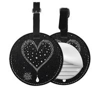 Shooting Star Heart Print 1/2/4pcs Luggage Tags,Round Leather Travel Suitcase Labels with Privacy Name Address Card
