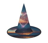 Shooting Star Heart Print Carnival Halloween Witch Hat Costume Accessory Foldable Cap Party Masquerade Decor