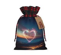 Shooting Star Heart Print Christmas Drawstring Burlap Gift Bags With Tags,Suitable For Gift Wrapping And Party Decorations.