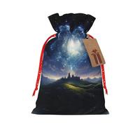 Shooting Star Heart print Christmas Packing Bag Linen Bags with Drawstring Funny Wedding Present Bag