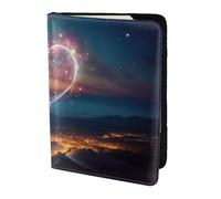 Shooting Star Heart Print Stylish 5.5in Lightweight Passport Travel Document Wallet Case For Men And Women, Black, One Size