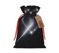 Shooting Star Heart Printed Christmas Drawstring Bags Reusable Bag for Party Xmas Gift Wrapping, Red Ribbon, S