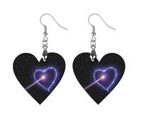 Shooting Star Heart Wooden Earrings for Women, Vintage Elegant Wood Jewelry, Lightweight Earrings for Wedding, Party, Everyday Jewelry Gift, Circular, Wood, wood
