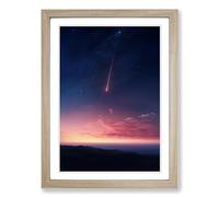 Shooting Star Minimalism Framed Print | A2 Oak Framed Wall Art | Ready to Hang | Minimalist Space Picture | Living Room Bedroom Lounge Office