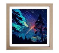Shooting Star Neo-Impressionism Framed Print | 18x18 Inch Oak Framed Wall Art | Ready to Hang | Impressionist Space Picture | Living Room Bedroom Lounge Office