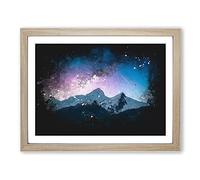 Shooting Star Over Moena In Italy Paint Splash Modern Art Framed Print | A2 Oak Framed Wall Art | Ready to Hang | Modern Space Picture | Living Room Bedroom Lounge Office