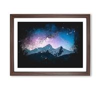 Shooting Star Over Moena In Italy Paint Splash Modern Art Framed Print | A2 Walnut Framed Wall Art | Ready to Hang | Modern Space Picture | Living Room Bedroom Lounge Office