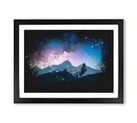 Shooting Star Over Moena In Italy Paint Splash Modern Art Framed Print | A4 Black Framed Wall Art | Ready to Hang | Modern Space Picture | Living Room Bedroom Lounge Office