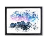 Shooting Star Over Moena In Italy Watercolour Modern Framed Print | A3 Black Framed Wall Art | Ready to Hang | Modern Space Picture | Living Room Bedroom Lounge Office