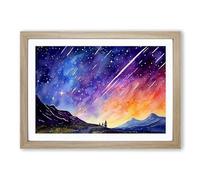 Shooting Star Watercolour Framed Print | A2 Oak Framed Wall Art | Ready to Hang | Modern Space Picture | Living Room Bedroom Lounge Office