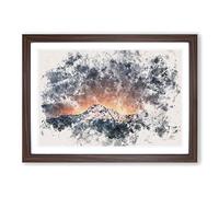 Shooting Stars Over Nepal Watercolour Framed Print | A2 Walnut Framed Wall Art | Ready to Hang | Modern Space Picture | Living Room Bedroom Lounge Office