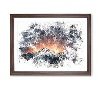 Shooting Stars Over Nepal Watercolour Modern Framed Print | A2 Walnut Framed Wall Art | Ready to Hang | Modern Space Picture | Living Room Bedroom Lounge Office