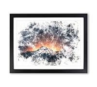 Shooting Stars Over Nepal Watercolour Modern Framed Print | A4 Black Framed Wall Art | Ready to Hang | Modern Space Picture | Living Room Bedroom Lounge Office
