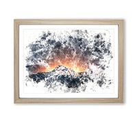 Shooting Stars Over Nepal Watercolour Modern Framed Print | A4 Oak Framed Wall Art | Ready to Hang | Modern Space Picture | Living Room Bedroom Lounge Office