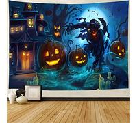shoowyees Halloween Blacklight Wall Tapestry,Night Tapestry Wall Hanging Haunted Woods with Grave and Pumpkins, UV Reactive Wall Blanket for Bedroom Living Room Dorm Decor (Halloween Pumpkin, 73*95cm)