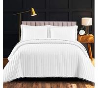 Shop Direct 24 Quilted Bedspread Single Bed Throws for Bedroom Decor - Quilted Embossed Pattern Reversible Quilt Bedspreads Coverlets with Matching Pillow Cases 185x240 cm White