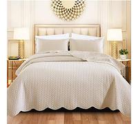 Shop Direct 24 Single Bed Quilted Bedspreads Bed Throw For Bedroom Decor - Embossed Matt Finish Reversible Quilt Coverlets Bedspread Sofa Bed Cover With Pillow Case 185 X 240 cm - Beige Throw