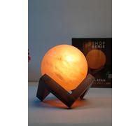 Shop Genie 3D Moon Himalayan Salt Lamp, Amber and White Glow, Natural Himalayan Salt Material, Decorative Night Light for Home (Amber)