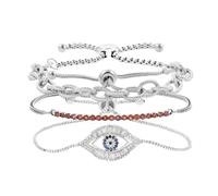 Shop LC Evil Eye Bracelets for Women - Adjustable Charm Bracelet Set of 3 Stainless Steel Bracelets for Women Trendy - Bolo Chain Evil Eye Jewelry Garnet Layered Cute Men Birthday