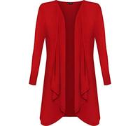 Shop Nova® Women Long Sleeve Plain Waterfall Cardigan Ladies Open Front Hanky Hem Dress Plus Sizes Tops Floaty Blazer Boyfriend Cardigan UK Size 8 to 26 (Red, 24)