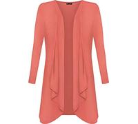 Shop Nova® Women Long Sleeve Plain Waterfall Cardigan Ladies Open Front Hanky Hem Dress Plus Sizes Tops Floaty Blazer Boyfriend Cardigan UK Size 8 to 26 (Coral, 20)