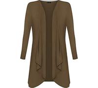 Shop Nova® Women Long Sleeve Plain Waterfall Cardigan Ladies Open Front Hanky Hem Dress Plus Sizes Tops Floaty Blazer Boyfriend Cardigan UK Size 8 to 26 (Brown, 26)