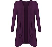Shop Nova® Women Long Sleeve Plain Waterfall Cardigan Ladies Open Front Hanky Hem Dress Plus Sizes Tops Floaty Blazer Boyfriend Cardigan UK Size 8 to 26 (Purple, 12)