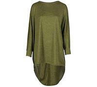 Shop Nova® Women Plain Oversized Long Sleeve Batwing Dip Hem Baggy Ladies Loose Top Plus (Khaki, 24)