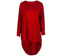 Shop Nova® Women Plain Oversized Long Sleeve Batwing Dip Hem Baggy Ladies Loose Top Plus (Red, 24)