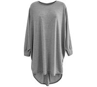 Shop Nova® Women Plain Oversized Long Sleeve Batwing Dip Hem Baggy Ladies Loose Top Plus (Silver Grey, 16)