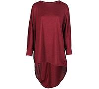 Shop Nova® Women Plain Oversized Long Sleeve Batwing Dip Hem Baggy Ladies Loose Top Plus (Wine, 18)