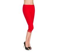 Shop Nova® Womens Ladies ¾ Cropped Capri Lace Trim Leggings Stretchy Soft Tights Yoga Pants Elasticated Waist Shorts for Jogging UK 8-26 (Red, 20)