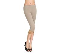 Shop Nova® Womens Ladies ¾ Cropped Capri Lace Trim Leggings Stretchy Soft Tights Yoga Pants Elasticated Waist Shorts for Jogging UK 8-26 (Mocha, 16)