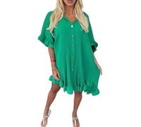 Shop Nova® Womens Ladies Gold Button Pleated Frill Summer Shirt Swing Smock Mini Dress Top (Jade Green, 16)