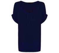 Shop Nova® Women's New Plus Size Womens Short Turn Up Sleeve Baggy Plain Top Ladies V-Neck T-Shirt 8-26 (Navy, 8)