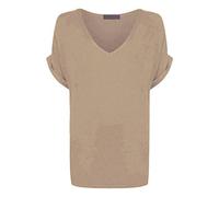 Shop Nova® Women's New Plus Size Womens Short Turn Up Sleeve Baggy Plain Top Ladies V-Neck T-Shirt 8-26 (Mocha, 16)