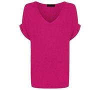 Shop Nova® Women's New Plus Size Womens Short Turn Up Sleeve Baggy Plain Top Ladies V-Neck T-Shirt 8-26 (Cerise, 18)