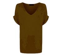 Shop Nova® Women's New Plus Size Womens Short Turn Up Sleeve Baggy Plain Top Ladies V-Neck T-Shirt 8-26 (Brown, 20)