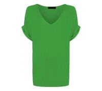Shop Nova® Women's New Plus Size Womens Short Turn Up Sleeve Baggy Plain Top Ladies V-Neck T-Shirt 8-26 (Jade Green, 18)
