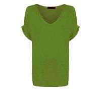 Shop Nova® Women's New Plus Size Womens Short Turn Up Sleeve Baggy Plain Top Ladies V-Neck T-Shirt 8-26 (Bottle Green, 8)