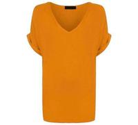 Shop Nova® Women's New Plus Size Womens Short Turn Up Sleeve Baggy Plain Top Ladies V-Neck T-Shirt 8-26