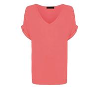 Shop Nova® Women's New Plus Size Womens Short Turn Up Sleeve Baggy Plain Top Ladies V-Neck T-Shirt 8-26 (Coral, 18)
