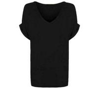 Shop Nova® Women's New Plus Size Womens Short Turn Up Sleeve Baggy Plain Top Ladies V-Neck T-Shirt 8-26 (Black, 16)
