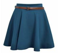 Shop Nova® Womens Plain/Check Tartan Print Belted Skirt Elasticated Waist Skirts Ladies Stretch Flippy Short Flared Mini Skater Size UK 8-26 (Teal, 22)