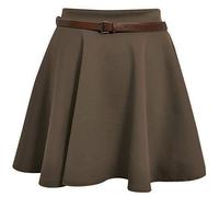 Shop Nova® Womens Plain/Check Tartan Print Belted Skirt Elasticated Waist Skirts Ladies Stretch Flippy Short Flared Mini Skater Size UK 8-26 (Mocha, 16)