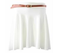 Shop Nova® Womens Plain/Check Tartan Print Belted Skirt Elasticated Waist Skirts Ladies Stretch Flippy Short Flared Mini Skater Size UK 8-26 (White, 24)
