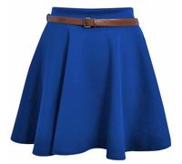 Shop Nova® Womens Plain/Check Tartan Print Belted Skirt Elasticated Waist Skirts Ladies Stretch Flippy Short Flared Mini Skater Size UK 8-26 (Royal Blue, 14)