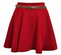 Shop Nova® Womens Plain/Check Tartan Print Belted Skirt Elasticated Waist Skirts Ladies Stretch Flippy Short Flared Mini Skater Size UK 8-26 (Red, 18)